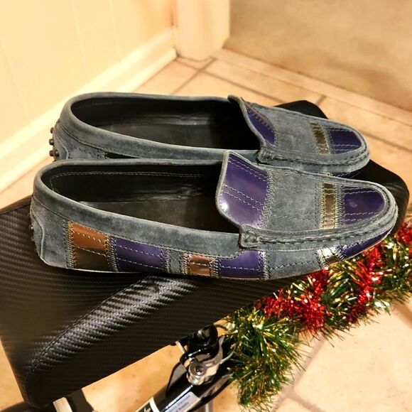 Tod's Women's Green Suede w/ Silver & Blue Leather Loafers Size 38 (US 7.5) - Picture 1 of 13